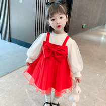 Girl Long Sleeve Dress Dress Spring Autumn Ocean Qi Baby Net Red Suit Skirt Spring Children Princess Nepotism Girls Korean version