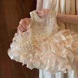 女童洋装夏季2025新款宝宝周岁生日礼服儿童公主裙高端蛋糕裙子
