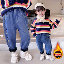 Girl Plus Suede Pants Integrated Suede Baby Jeans Autumn Winter Thickened Children 2021 New Long Pants Baby Foreign Air