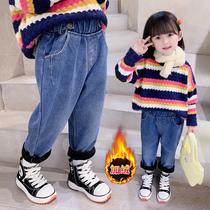 Girl Plus Suede Pants Integrated Suede Baby Jeans Autumn Winter Exterior Wear Children Long Pants Winter Thickened Children Ocean Qi