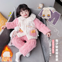 Baby sleepwear winter thickened outwear Childrens home Costume Winter Three Layers Clip Cotton Girl Gushed Suit Children Princess