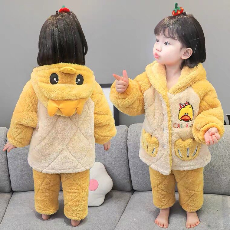 Baby sleepwear winter thickened outside wearing children's home Costume Winter Triple Clip Cotton Girl flannel Flannel Suit Princess