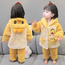 Baby sleepwear winter thickened outside wearing childrens home Costume Winter Triple Clip Cotton Girl flannel Flannel Suit Princess