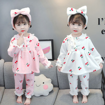 Baby Sleepwear Autumn Winter Baby Girl Coral Suede Home Clothing Girl Flannel Suit Winter Thickening Princess children