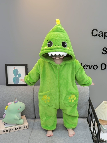 Коралловая бархатная детская демисезонная пижама, термобелье, детский демисезонный динозавр, фланелевый спальный мешок для мальчиков