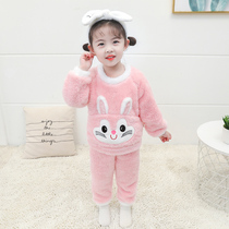 Girl Coral Suede Pyjamas Children Autumn Winter Flannel Suede Suede Baby Suit Winter Thickened Princess Girl Children