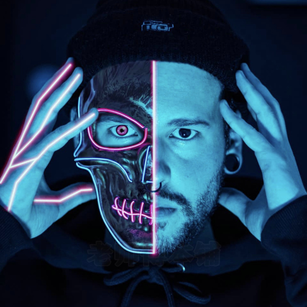 Death funny mask full face LED light-emitting dance props creative popular new horror bone skull mask