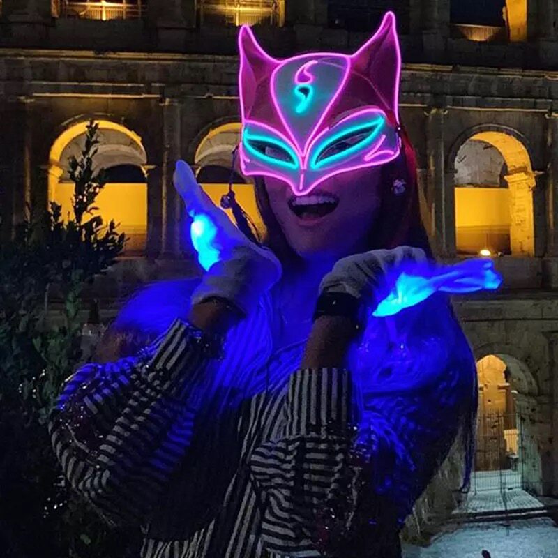 Yin And Yang Division Luminous Mask Tai Chi Eight Divination Foodie Fox Half Face Cat Fairy Shake sound Net Red Cartoon Cos Dance