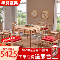 Log color Chinese mahjong machine automatic machine hemp dining table dual-purpose high-end ash wood mahjong tea table integrated