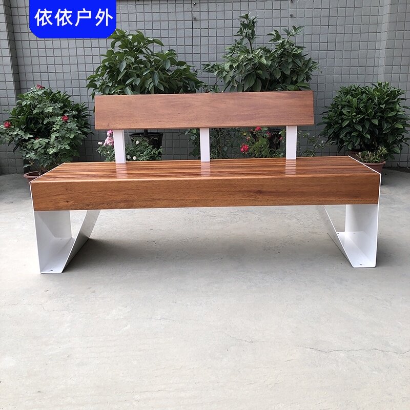 WPC community outdoor square creative bench Stainless steel park chair Anti-corrosion wood Solid wood leisure finished sitting stool