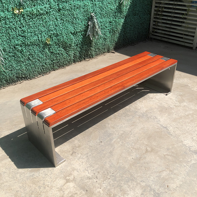 Outdoor stainless steel park bench square viewing leisure row chair courtyard plastic wood galvanized leisure chair landscape seat