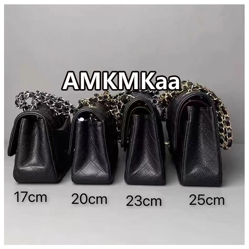 Amkmka Small Chanel-Style Cf Bag Caviar Black Gold 23 Medium-Sized Square Quilted Chain Bag Crossbody Bag Women's Bag Amkmka Small Chanel-Style Cf Bag Caviar Black Gold 23 Medium-Sized Square Quilted Chain Bag Crossbody Bag Women's Bag
