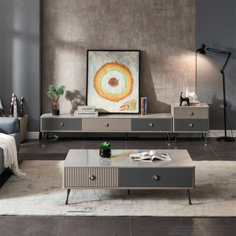 Rockboard tea table TV cabinet Composition modern minimalist minimalist Nordic light luxury fashion small family living room 2021 new