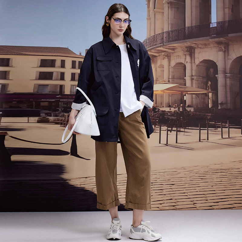 Counter 669【Kou】Embroidered Rolled Hem Wide-Leg Pants, Slimming Commuter Casual Pants, Fragrant Grass Women's Spring 26 Pants