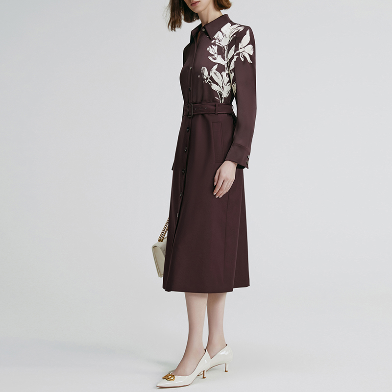 Counter 5998【Nai】100% Sheep Wool Slim-Fit Waist-Cinching Printed Dress Fangcaofenfei 26 Autumn Women's Clothing Counter 5998【Nai】100% Sheep Wool Slim-Fit Waist-Cinching Printed Dress Fangcaofenfei 26 Autumn Women's Clothing
