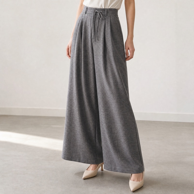 Store 669【M】Draped Drawstring Wide-Leg Pants with Elastic Waist Casual Pants Fangcaofenfei 26 Autumn Women's Fashion