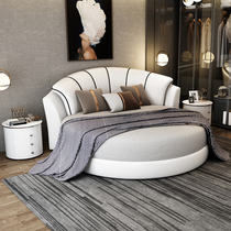 Round bed double bed wedding bed modern minimalist small apartment master bedroom luxury theme hotel round princess leather soft bed
