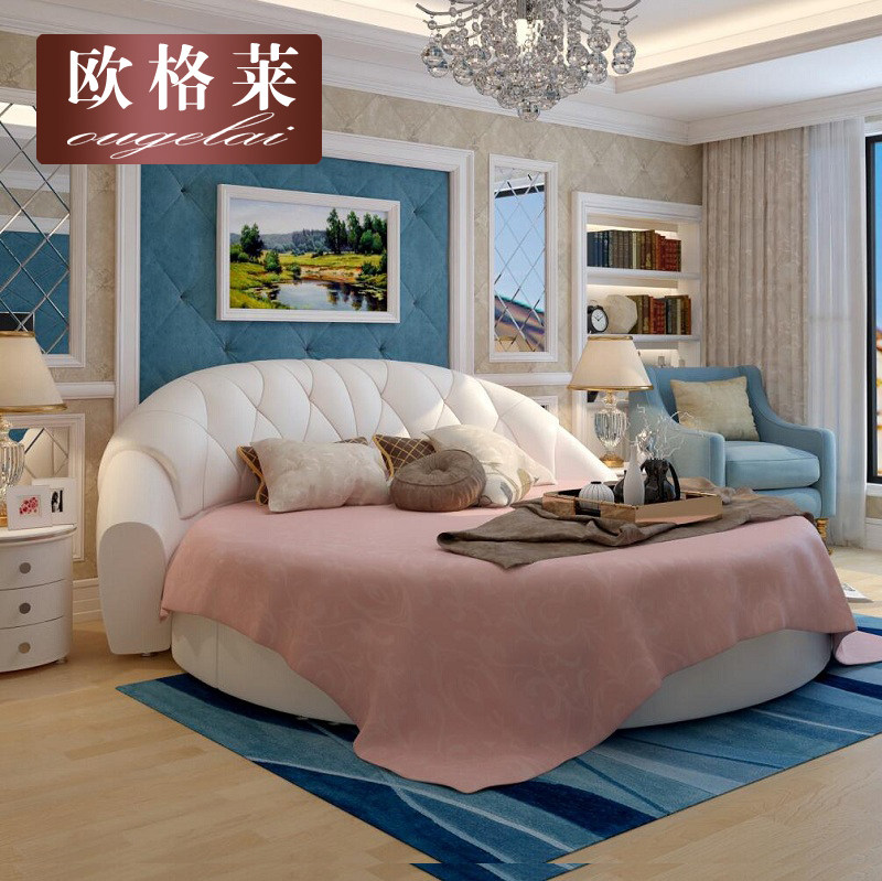 Round bed Double bed European-style hotel Princess Leather bed Small household theme hotel Modern minimalist furniture bed