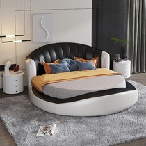 Round bed double bed leather luxury European-style modern minimalist B&B hotel net red big round princess couple wedding bed