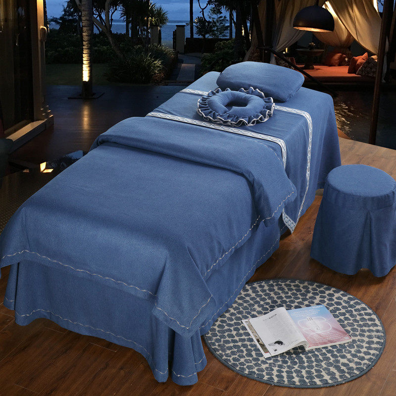 Goldsmith beauty bed four-piece set of Chinese pastoral style Korean physiotherapy massage bed cover custom-made non-cotton simple European style