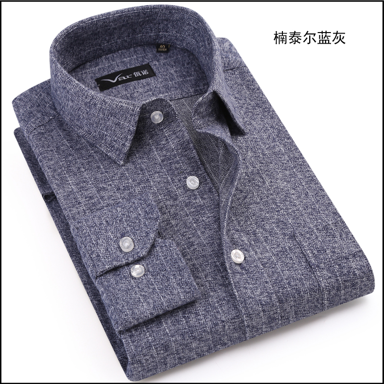 Mùa thu và mùa đông mới cotton sanding trung niên flannel áo sơ mi nam dài tay áo cha dày áo inch áo sơ mi nam ngắn tay hàng hiệu