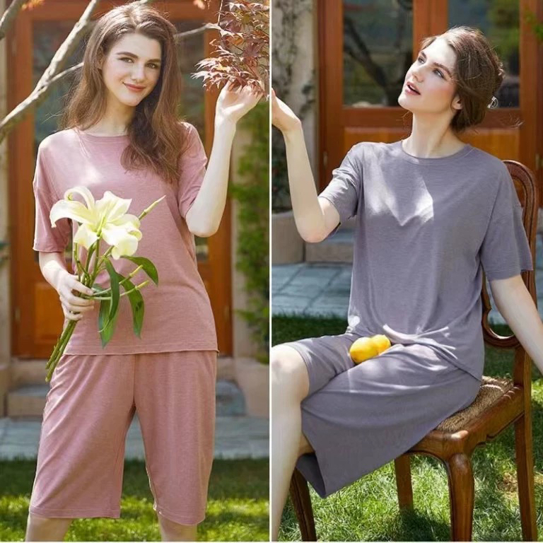 Women's Cashmere Protein Short Sleeve Long Shorts Summer Thin Home Suit Pajamas No. 3 Women's Cashmere Protein Short Sleeve Long Shorts Summer Thin Home Suit Pajamas No. 3
