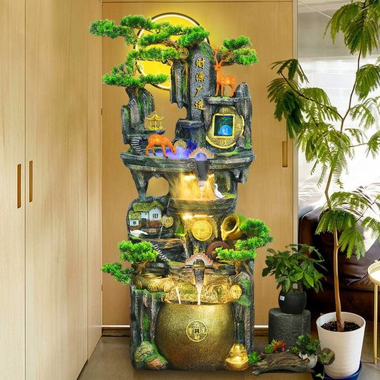 大型落地假山流水喷泉摆件客厅生财装饰加湿器风水轮高山循环水景