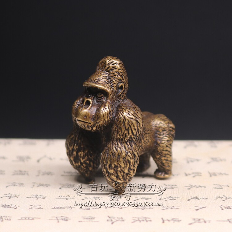 Solid brass gorilla small ornament copper art copper micro-carving antique cute little copper monkey bodybuilding monkey copper handle