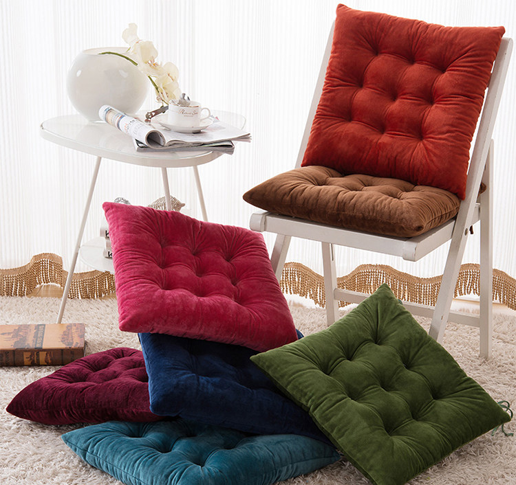 Winter thickened sanding solid color cushion chair cushion with straps student memory cotton cushion sofa cushion