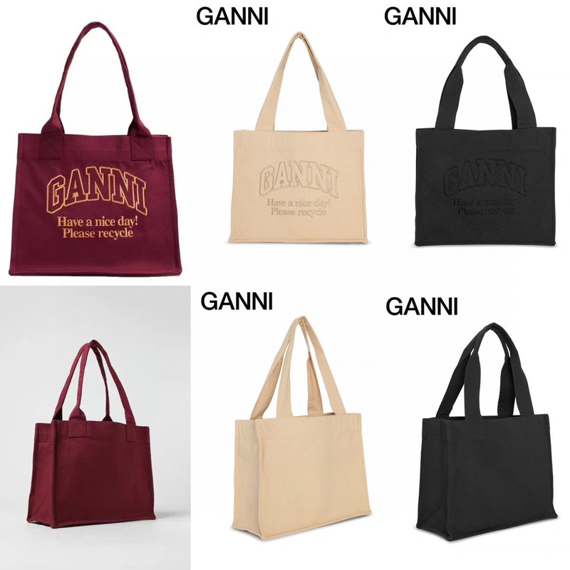 Ganni 2025 Spring New Fashion Canvas Bag Women's Large-Capacity Shoulder Handbag