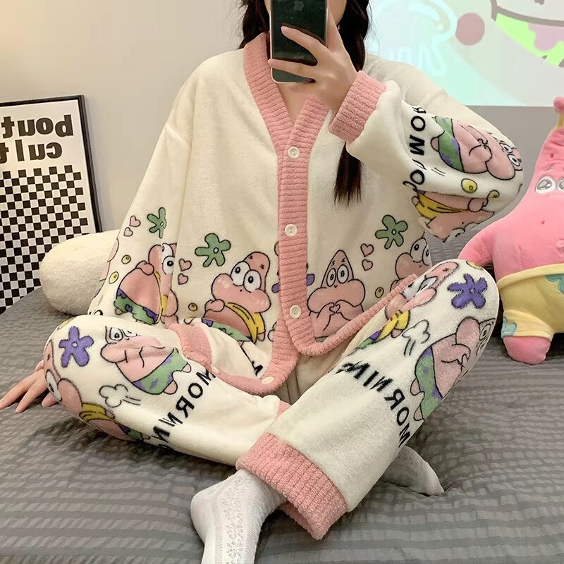 40-100kg Women's Winter Flannel Pajamas Plus Size Loose Button Cardigan Coral Fleece Cartoon New Set 40-100kg Women's Winter Flannel Pajamas Plus Size Loose Button Cardigan Coral Fleece Cartoon New Set