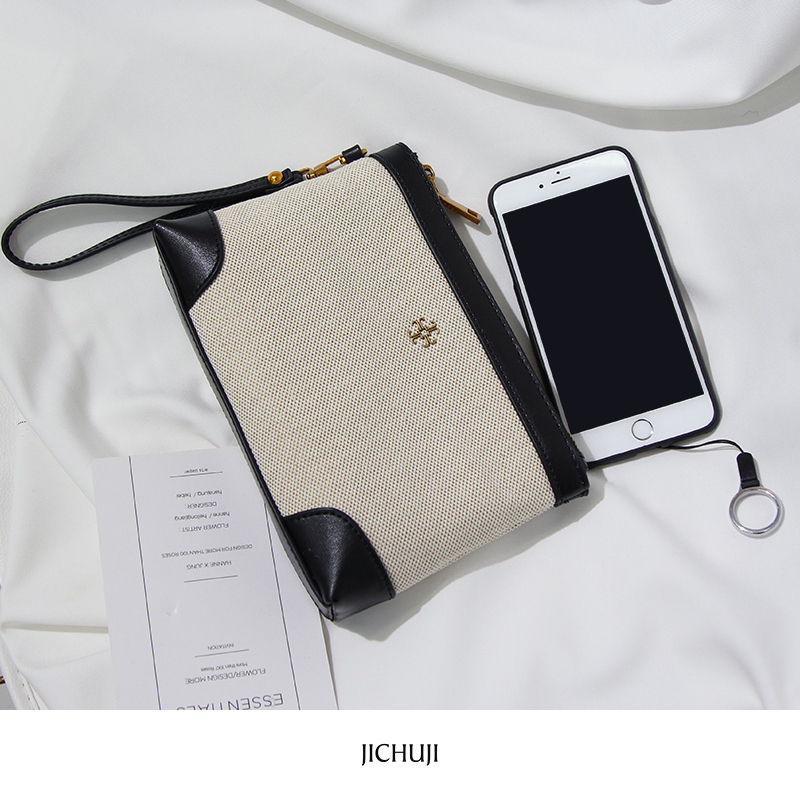Early season simple cotton and linen canvas clutch bag 2021 new large-capacity small bag female trendy zipper mobile phone coin purse