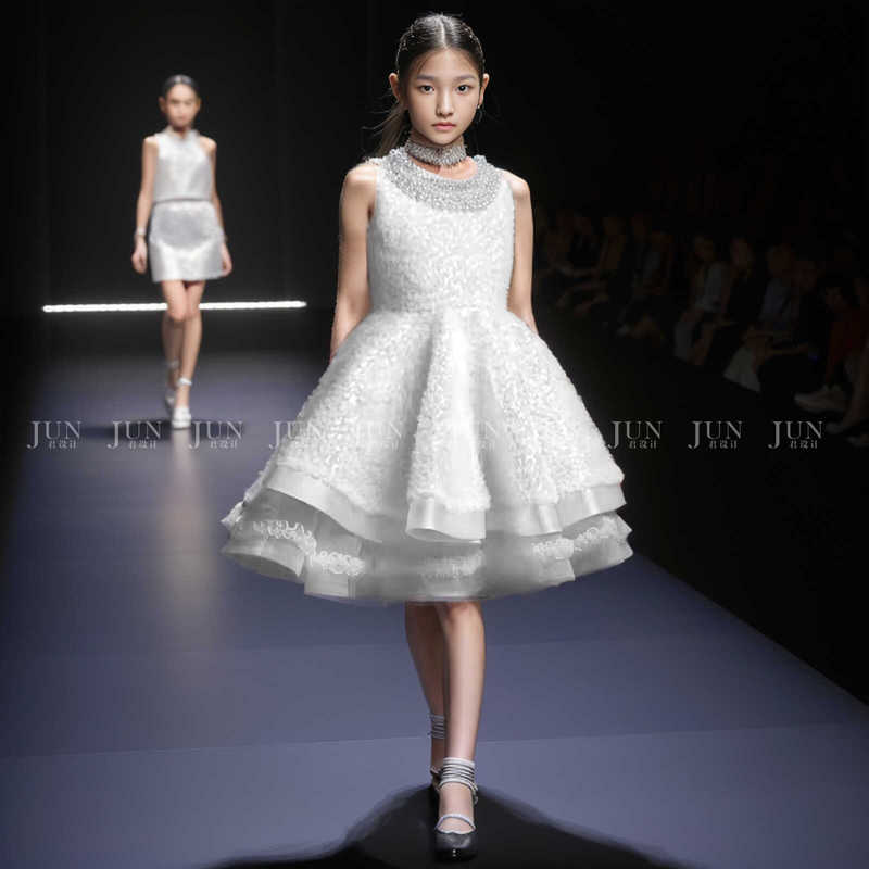 Jundesign Handmade Beaded Western-Style Choir Children's Dress Little Host Princess Dress Children's Day Performance Costume