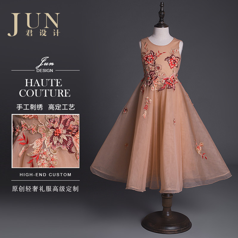 Jun design girls piano costumes children's birthday princess dress catwalk show little host winter flower girl evening dress