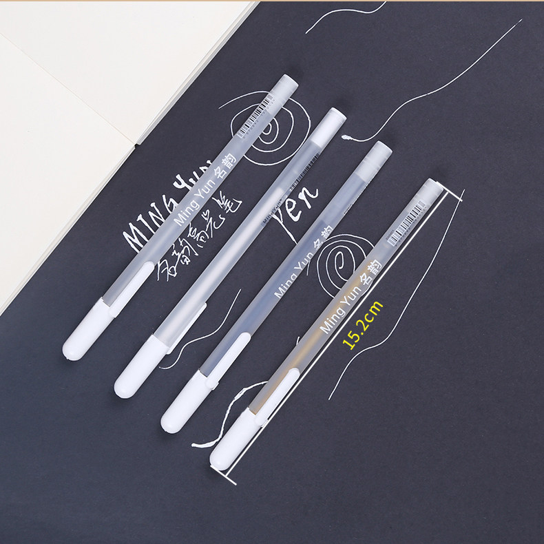 Famous rhyme hand-painted high-gloss painting pen white microphone pen animation design painting high-gloss white pen paint pen black cardboard