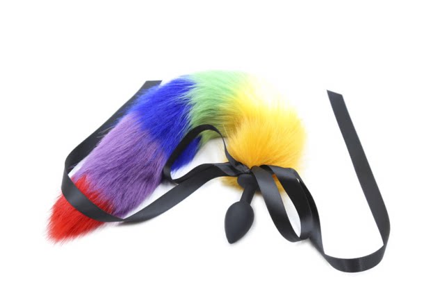 Rainbow coloured tail insert anal plug adult supplies Interest Supplies Dog tail to teach to play adults