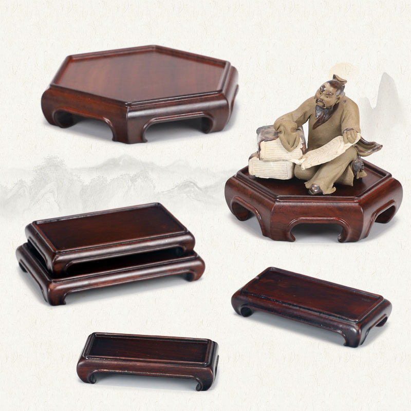 Redwood Solid Wood Ming-Style Square Six-Sided Base for Seals, Base for Precious Stones and Jade, Tea Pot Ornament, Bonsai Base