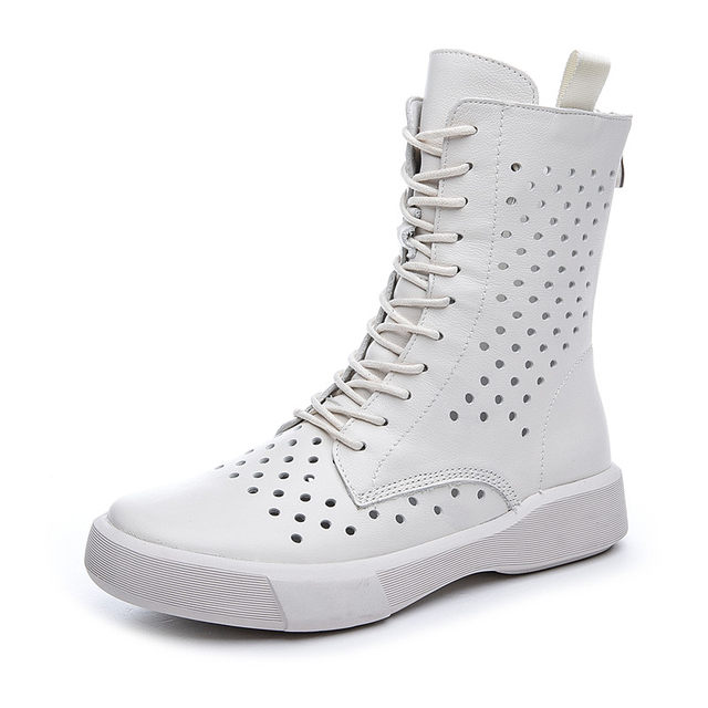 ຮ່ອງກົງແບບ ulzzang hole high-top shoes 2024 new women's boots hollow women's shoes flat sandals women's fish mouth