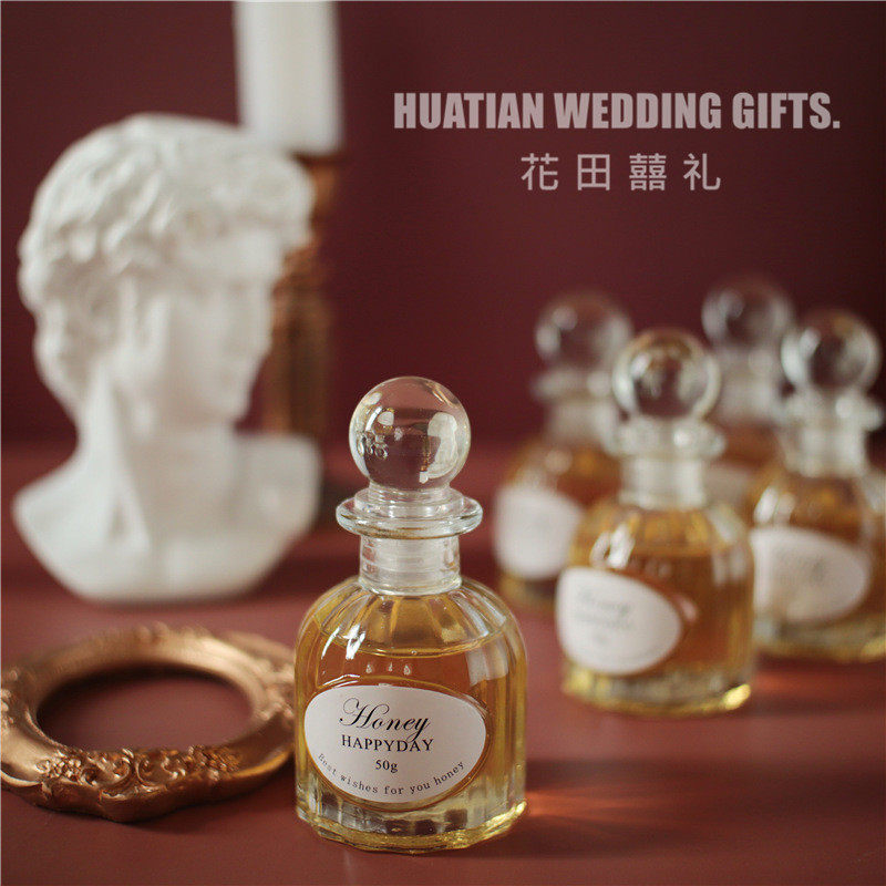 Joy Honey Small Bottle Creativity Wedding Companion Gift Upscale Wedding Honey style retro small jar 50g small gift mesh red-Taobao