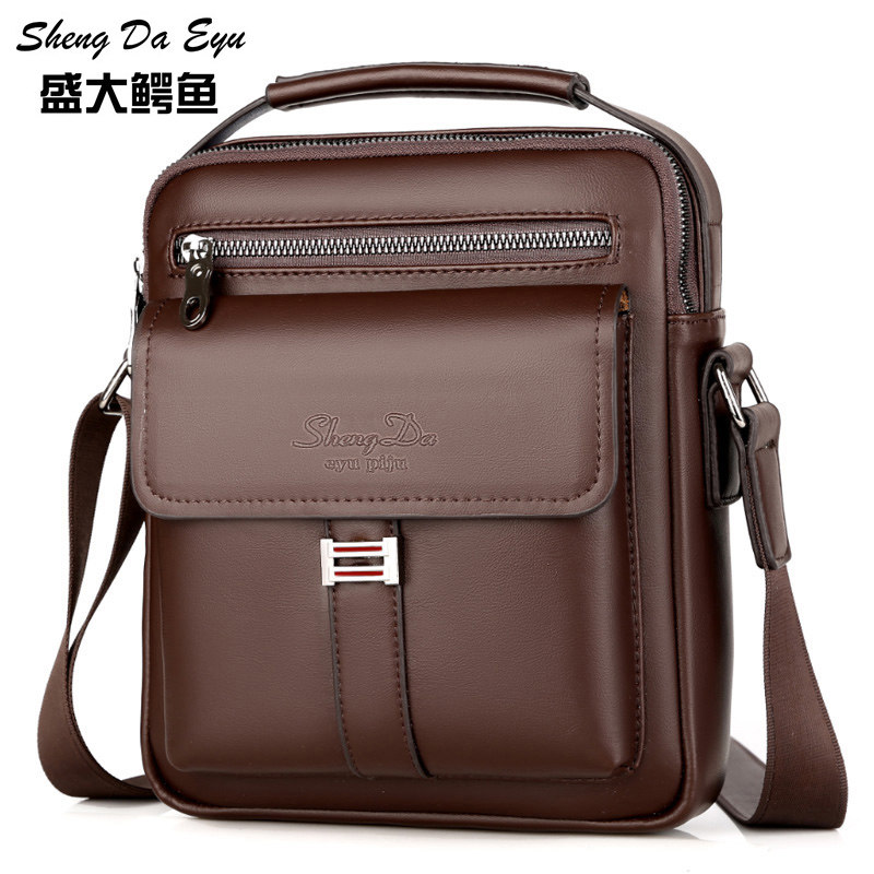 Top layer cowhide hot sale genuine leather men's shoulder messenger bag Korean version men's bag business casual bag vertical small handbag