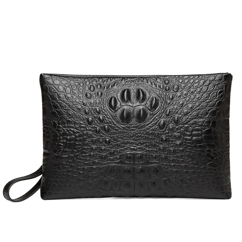 2021 Men's Soft Surface Crocodile Pattern PU Leather Clutch Long Wallet Horizontal Zipper Clutch Large Capacity Handbag