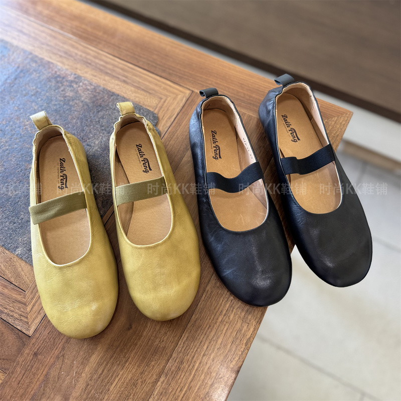 Genuine Leather Hand-Painted Shallow Flat Shoes Mary Jane Shoes Soft Surface Old Money Style Retro Granny Shoes Ballet Women's Shoes
