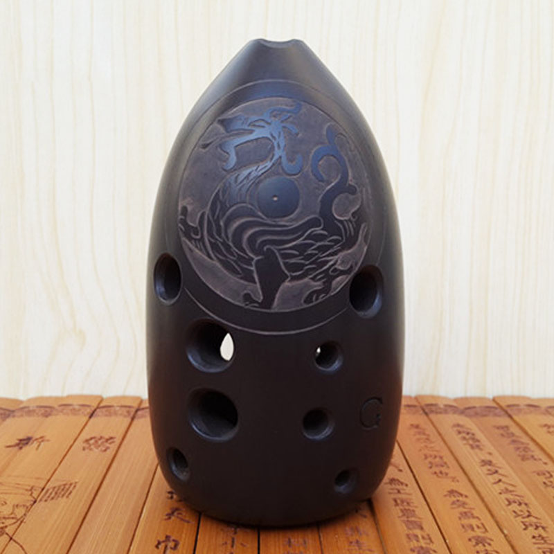 Chơi chuyên nghiệp 10 lỗ gốm mười lỗ giữ bút đôi khoang pottery gốm đen nhạc cụ cổ tay chỉnh giai điệu 埙 F giai điệu G truy tìm - Nhạc cụ dân tộc sáo trúc
