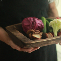 Oversized vintage old American gourmet wooden plate salad basin fleshy wooden trough country style wooden basin