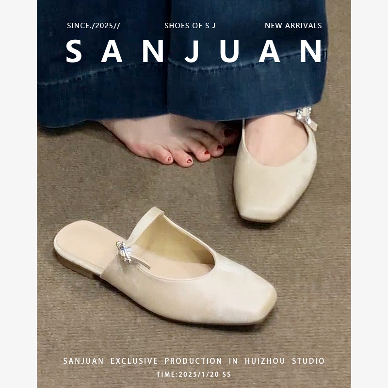 Sheepskin Sanjuan Three-Volume Closed-Toe Half-Slippers, Super Beautiful Sandals for Outdoor Wear, Flat Shoes, Chinese Style Mules