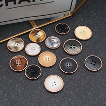 Metal resin double button fat button button four eye metal button tree acetic acid button mens coat trench coat high grade metal buckle