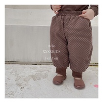 xxxkids children autumn and winter plus trousers thicken boys and girls leisure wave spots small baby warm beam foot trousers