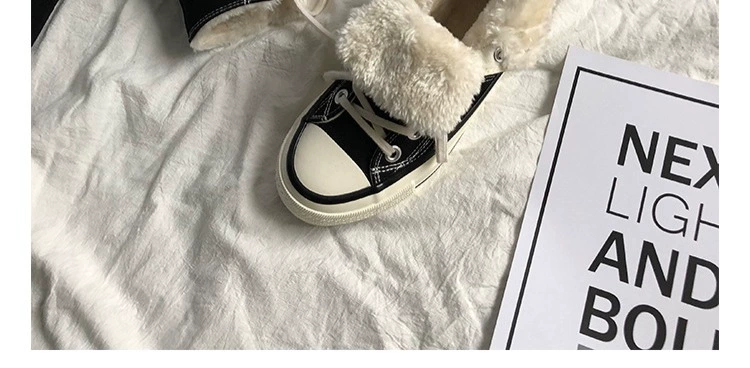Giày vải cao cổ nữ Giày cao cổ Hàn Quốc của giày cotton sinh viên hoang dã ấm áp 2018 thu đông mới cộng với đôi giày nhung hai dây