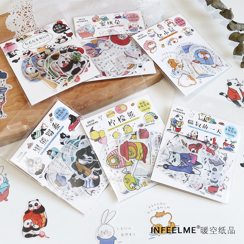 Clearance animal hand account stickers ins cute cartoon rabbit bear DIY album decoration material collage small stickers