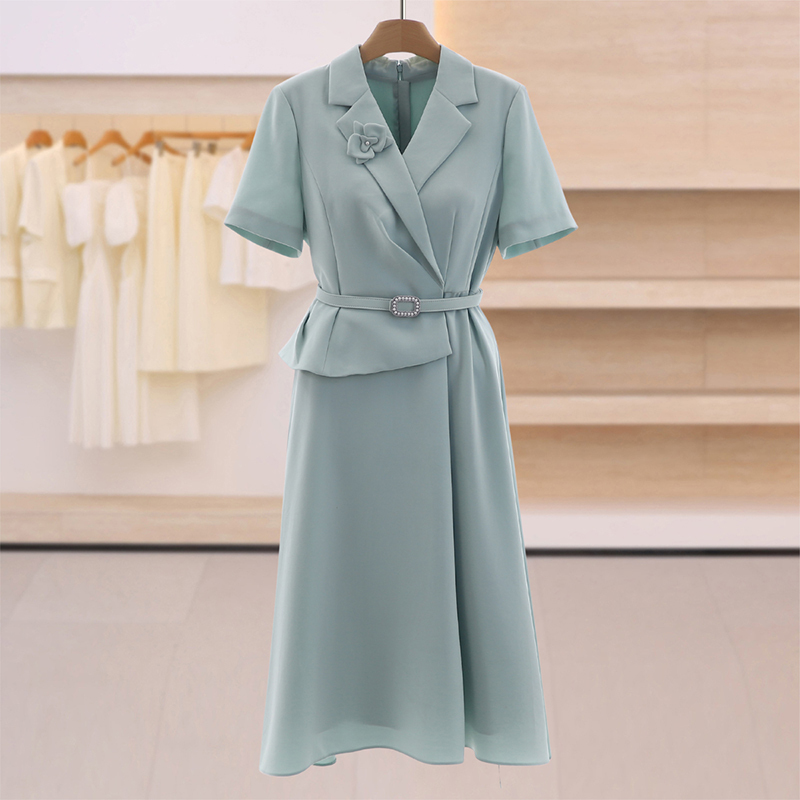 Special Offer 6590【Pull】Fake Two-Piece Decorative Belt Lapel Dress 26 Summer Chui Shi Shang Brand Clearance Women's Clothing